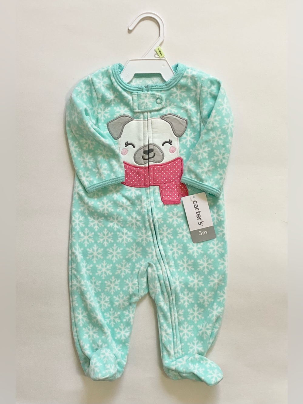 Carter's Aqua Snowflake Puppy Footed One-Piece